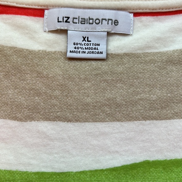 Liz Claiborne Sleeveless/Short Sleeve Multi Colored Striped Crew T-shirt XL NWOT - Picture 3 of 6